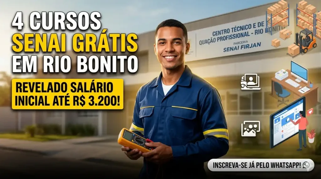 Vagas Abertas em Rio Bonito! O Senai Firjan, em parceria com a Prefeitura, está oferecendo 4 cursos técnicos 100% gratuitos.