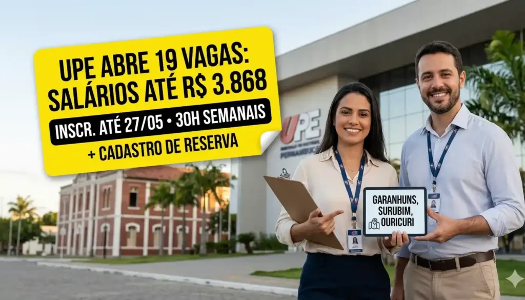 19 vagas abertas na UPE com salários até R$ 3.868,48 em Garanhuns e Surubim