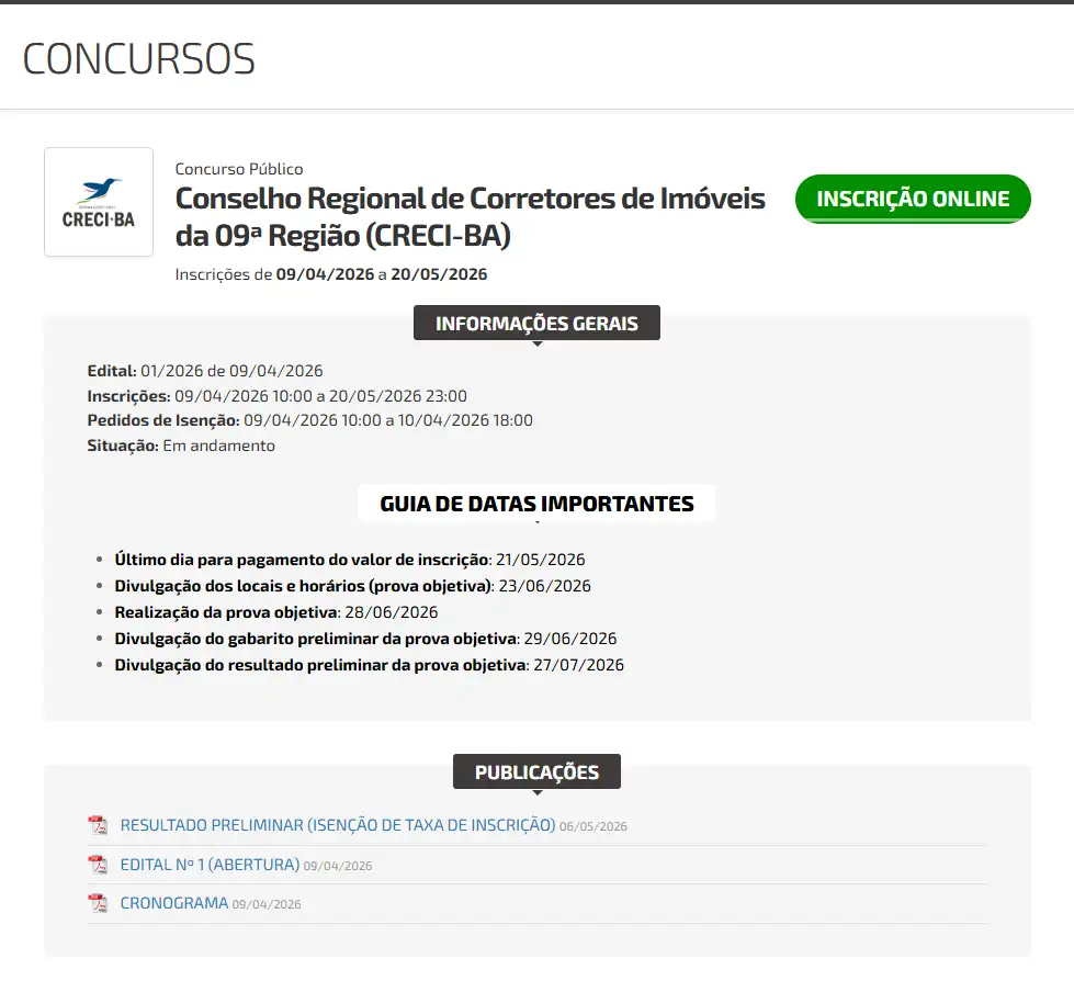 Site do Instituto Quadrix recebe as inscrições do concurso Sedes-DF 2026