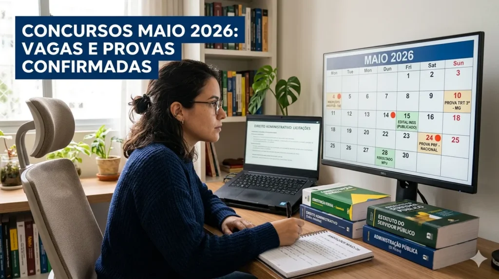 Concursos públicos em maio de 2026: 15 vagas e datas de provas confirmadas