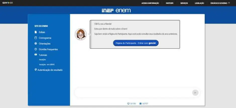 Página do Participante do ENEM, onde se consulta o resultado da isenção